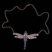 Edwardian Style Dragonfly Lavaliere Pendant Necklace Diamond Ruby Amethyst Sapphire