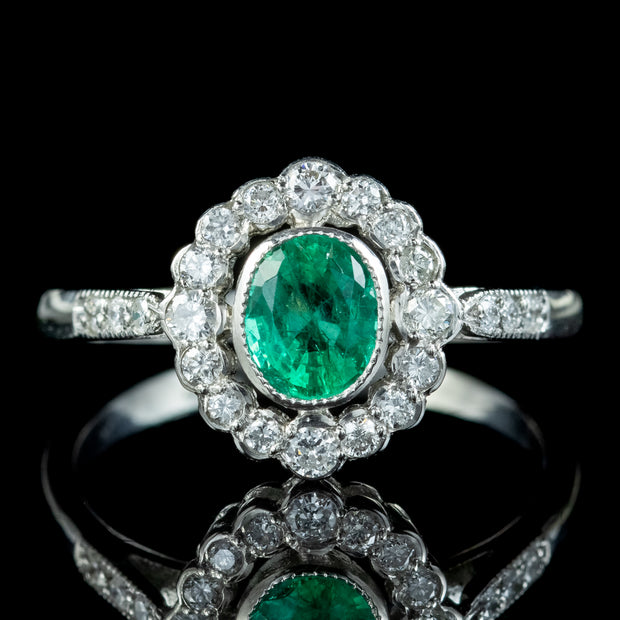 Edwardian Style Emerald Diamond Cluster Ring 0.70ct Emerald