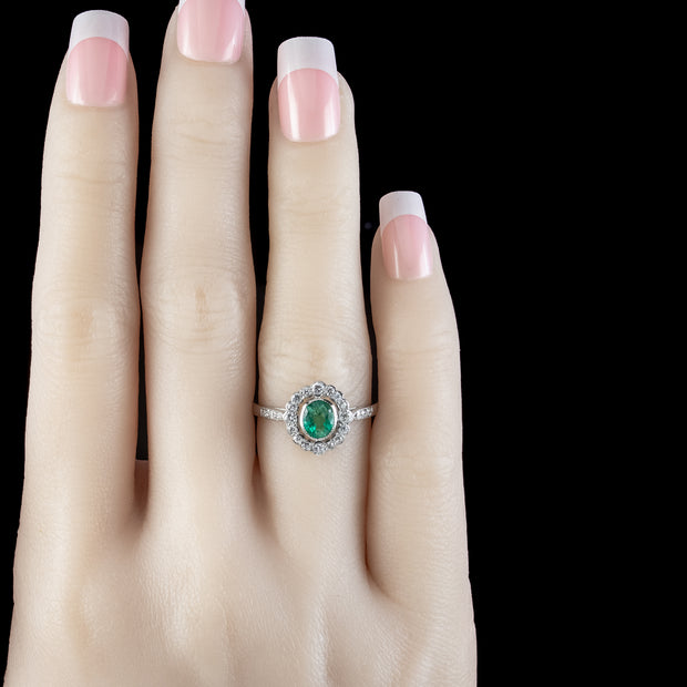 Edwardian Style Emerald Diamond Cluster Ring 0.70ct Emerald