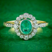 Edwardian Style Emerald Diamond Cluster Ring 0.75ct Emerald cover