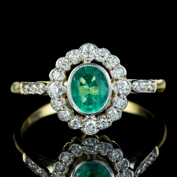 Edwardian Style Emerald Diamond Cluster Ring 0.75ct Emerald front