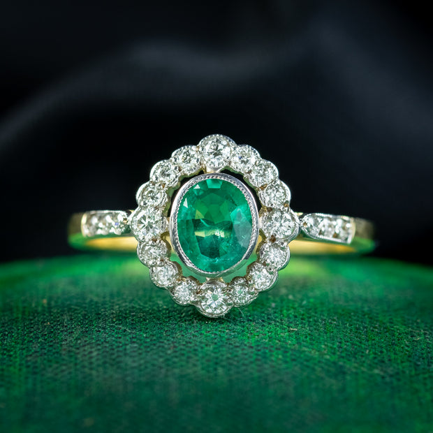 Edwardian Style Emerald Diamond Cluster Ring 0.75ct Emerald social