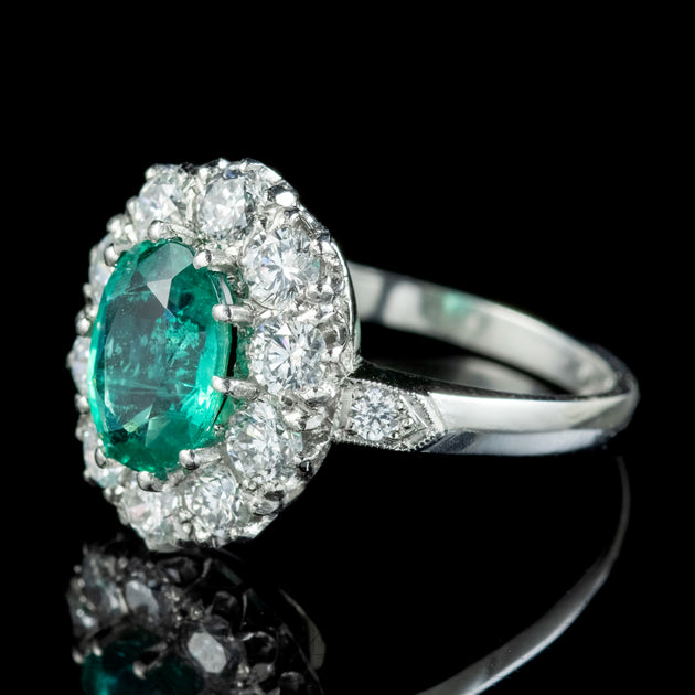 Edwardian Style Emerald Diamond Cluster Ring 2ct Emerald – Laurelle ...