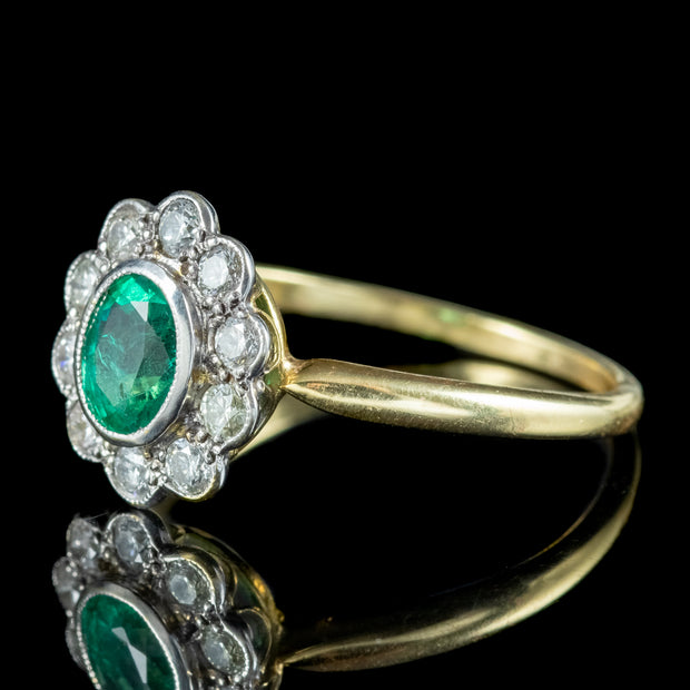 Edwardian Style Emerald Diamond Daisy Cluster Ring 0.60ct Emerald