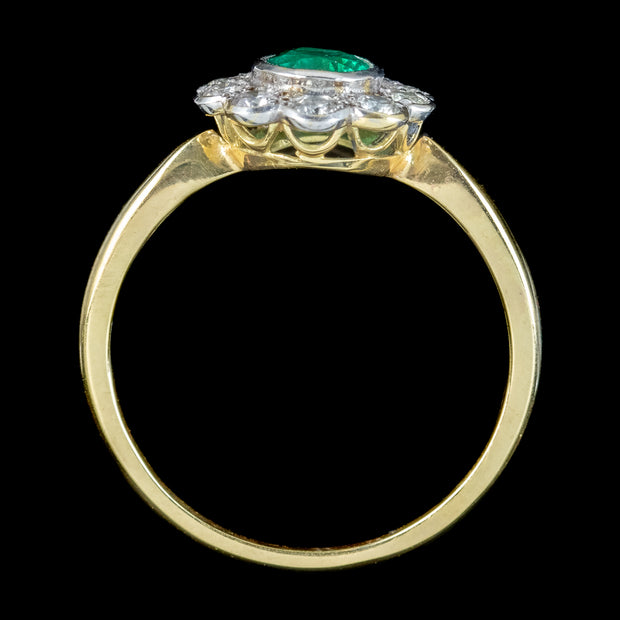 Edwardian Style Emerald Diamond Daisy Cluster Ring 0.60ct Emerald