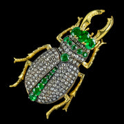 Edwardian Style Emerald Diamond Stag Beetle Brooch Pendant 18ct Gold Silver