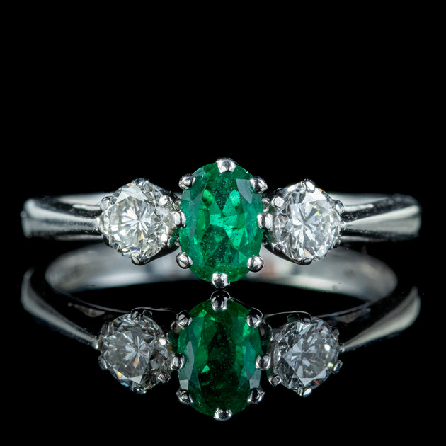 Edwardian Style Emerald Diamond Trilogy Ring 0.60ct Emerald – Laurelle ...
