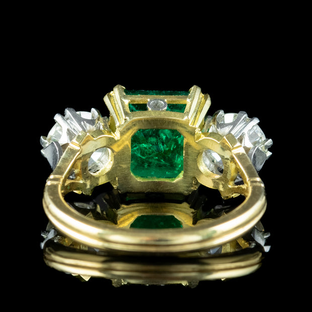 Edwardian Style Emerald Diamond Trilogy Ring 3.39ct Emerald 1.95ct Diamond With Cert 