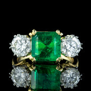 Edwardian Style Emerald Diamond Trilogy Ring 3.39ct Emerald 1.95ct Diamond With Cert 