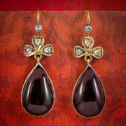 Edwardian Style Garnet Diamond Drop Earrings Silver Gold Gilt