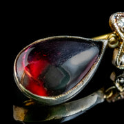 Edwardian Style Garnet Diamond Drop Earrings Silver Gold Gilt