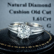 Edwardian Style Old Cut Diamond Solitaire Ring 1.61ct Diamond With Cert