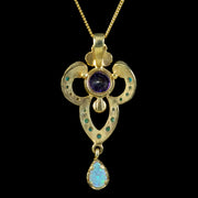 Edwardian Style Opal Amethyst Pendant Necklace Silver 18ct Gold Gilt