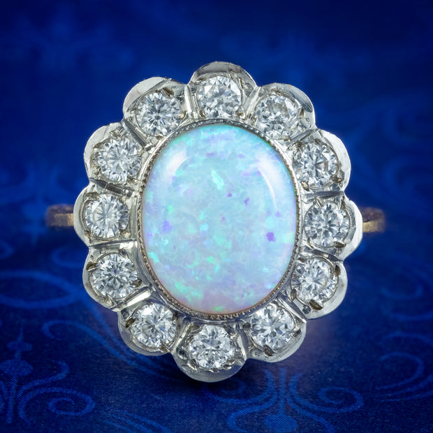 Edwardian Style Opal Cz Daisy Cluster Ring 5.5ct Opal