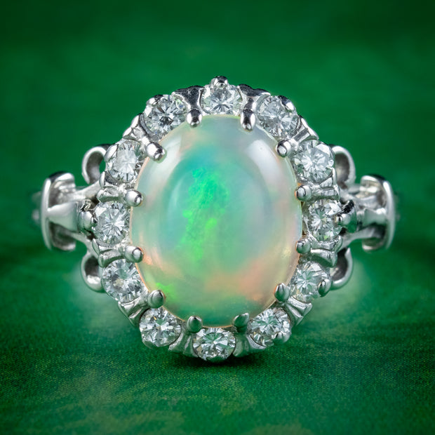 Edwardian Style Opal Diamond Cluster Ring 3.50ct Opal Dated 1981