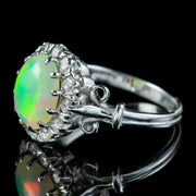 Edwardian Style Opal Diamond Cluster Ring 3.50ct Opal Dated 1981