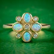 Edwardian Style Opal Diamond Cluster Ring 9ct Gold