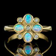 Edwardian Style Opal Diamond Cluster Ring 9ct Gold