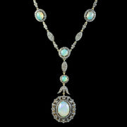 Edwardian Style Opal Diamond Lavaliere Necklace Silver 18ct Gold 30ct Of OpalB