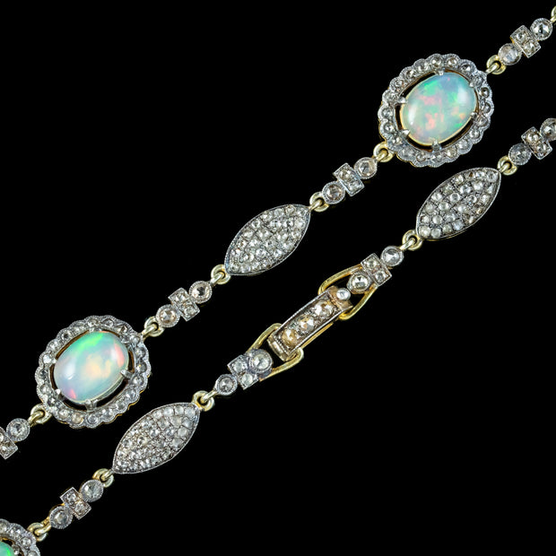 Edwardian Style Opal Diamond Lavaliere Necklace Silver 18ct Gold 30ct Of Opal
