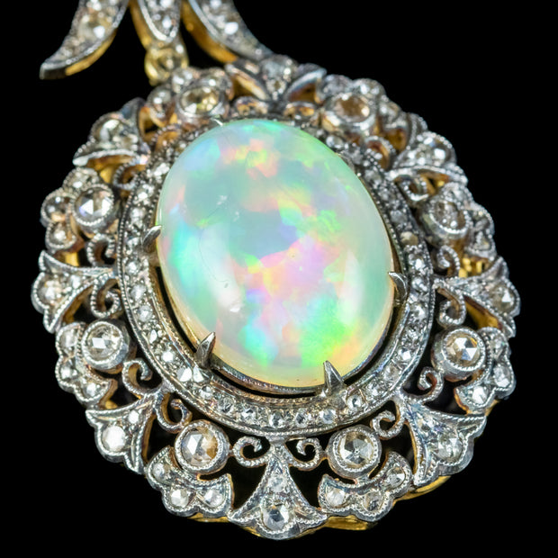 Edwardian Style Opal Diamond Lavaliere Necklace Silver 18ct Gold 30ct Of Opal