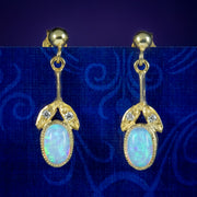 Edwardian Style Opal Drop Earrings Silver 18ct Gold Gilt