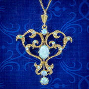 Edwardian Style Opal Pendant Necklace 18ct Gold On Silver