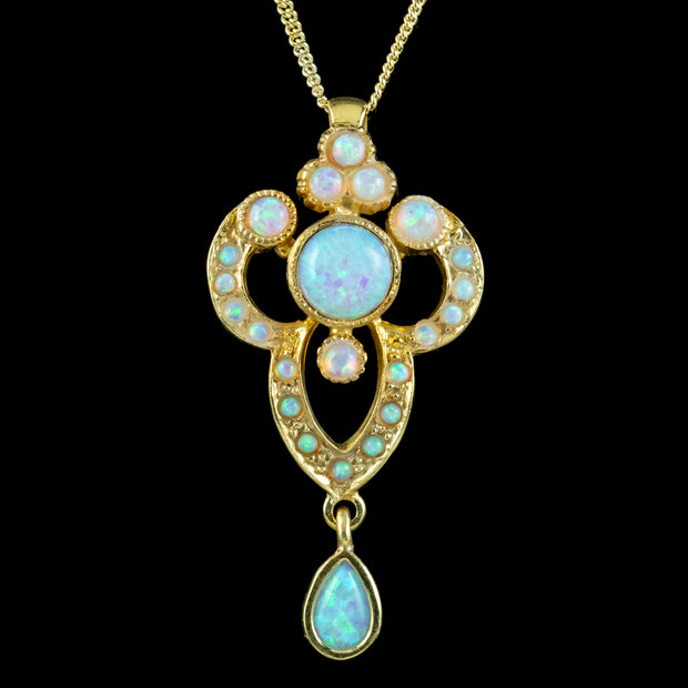 Edwardian Style Opal Pendant Necklace 18ct Gold On Sterling Silver