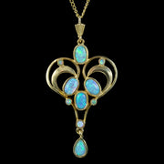 Edwardian Style Opal Pendant Necklace Sterling Silver 18ct Gold Gilt
