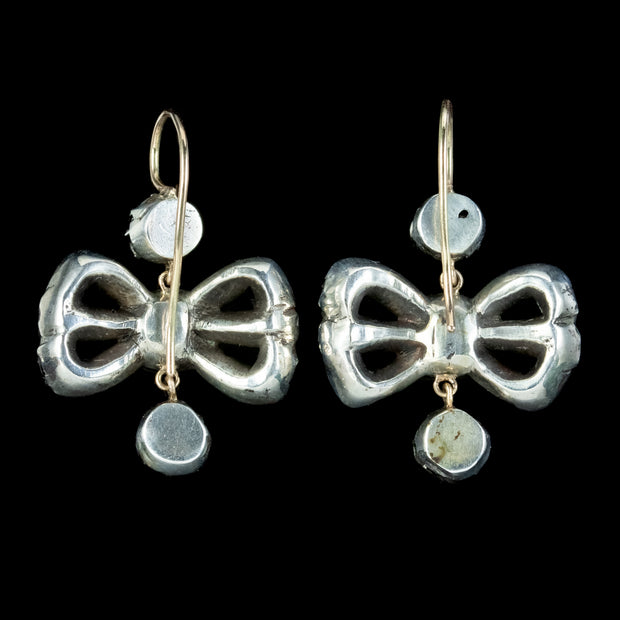 Edwardian Style Paste Bow Earrings Silver Gold Wires