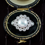 Edwardian Style Pearl Diamond Daisy Ring 1.30ct Of Diamond