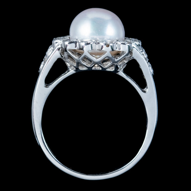 Edwardian Style Pearl Diamond Daisy Ring 1.30ct Of Diamond