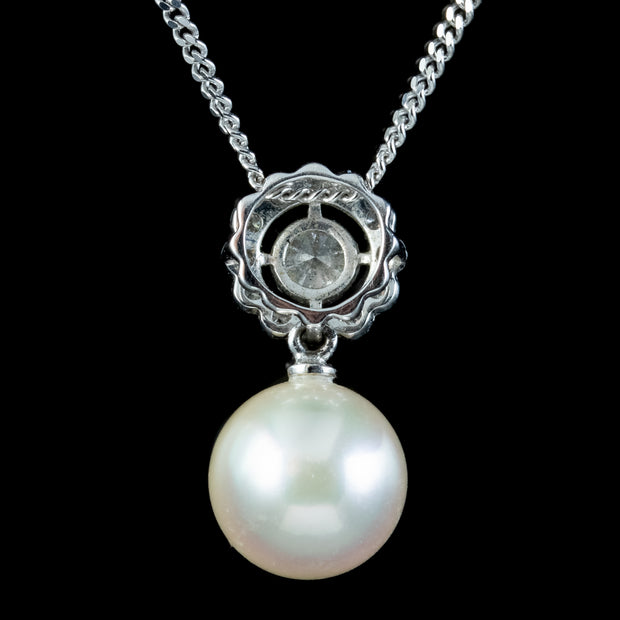 Edwardian Style Pearl Diamond Pendant Necklace 18ct Gold 