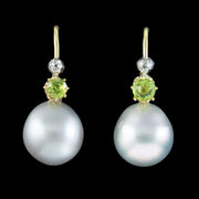 Edwardian Style Pearl Peridot Diamond Earrings 18ct Gold Platinum