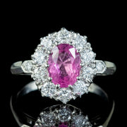Edwardian Style Pink Sapphire Diamond Cluster Ring 1.6ct Sapphire