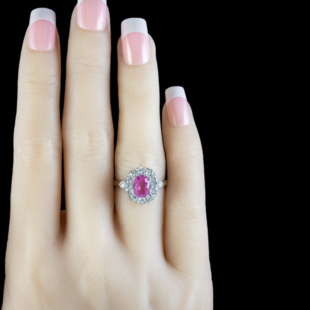 Edwardian Style Pink Sapphire Diamond Cluster Ring 1.6ct Sapphire