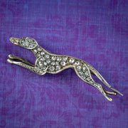 Edwardian Style Rose Cut Diamond Greyhound Brooch Silver Gold Gilt