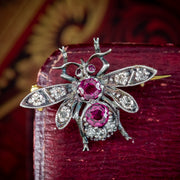 Edwardian Style Ruby Diamond Bee Brooch Silver 18ct Gold