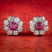 Edwardian Style Ruby Diamond Cluster Stud Earrings 0.50ct Of Ruby