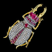 Edwardian Style Ruby Diamond Stag Beetle Brooch 2.5ct Of Ruby