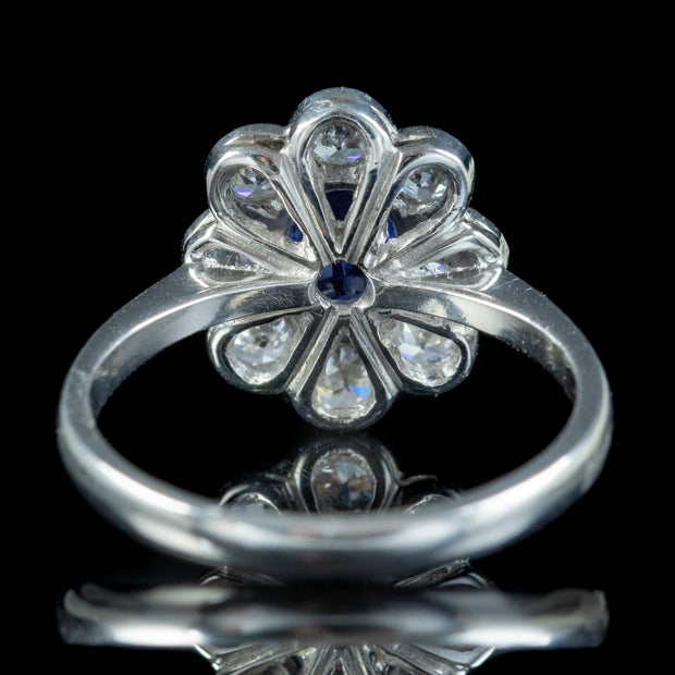Edwardian Style Sapphire Diamond Cluster Ring 1.65ct Sapphire