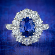 Edwardian Style Sapphire Diamond Cluster Ring 1.70ct Sapphire