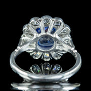 Edwardian Style Sapphire Diamond Cluster Ring 2ct Sapphire