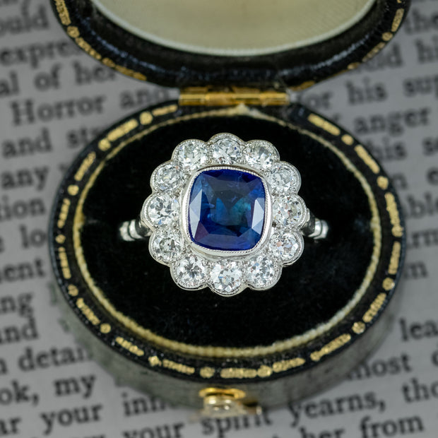 Edwardian Style Sapphire Diamond Cluster Ring 2ct Sapphire