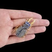 Edwardian Style Sapphire Diamond Stag Beetle Brooch 3ct Of Sapphire hand