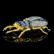 Edwardian Style Sapphire Diamond Stag Beetle Brooch 3ct Of Sapphire