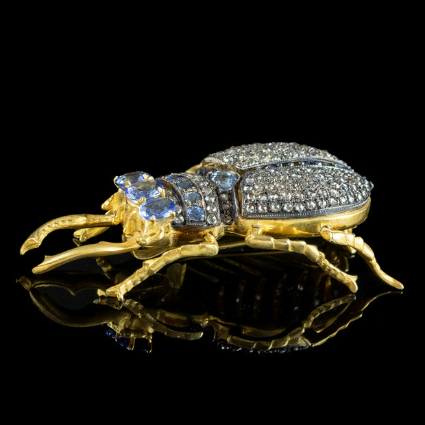 Edwardian Style Sapphire Diamond Stag Beetle Brooch 3ct Of Sapphire side