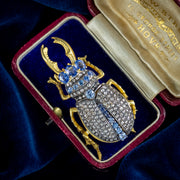 Edwardian Style Sapphire Diamond Stag Beetle Brooch 3ct Of Sapphire box