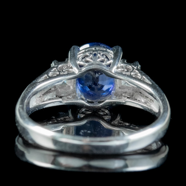 Edwardian Style Sapphire Diamond Trilogy Ring 1.65ct Sapphire