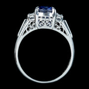 Edwardian Style Sapphire Diamond Trilogy Ring 1.65ct Sapphire